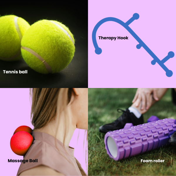 Using a tennis ball against a wall to apply pressure to shoulder and back muscles for trigger point relief